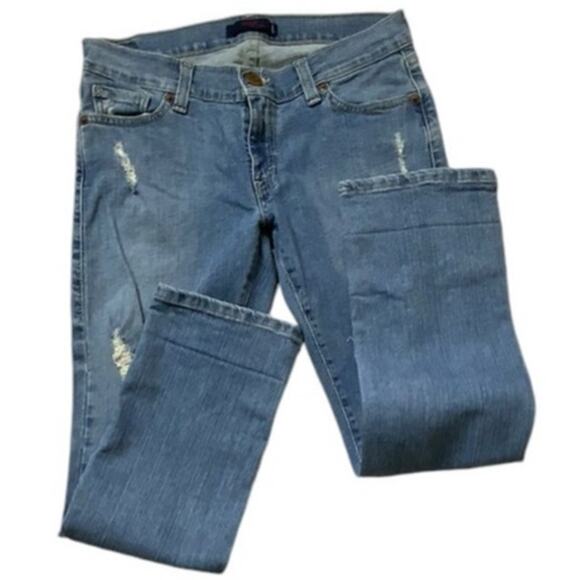 Levis Red Tab Vintage Tilted 504 Jean Women 9 Distressed Mid Rise Stretch Casual - Picture 1 of 7
